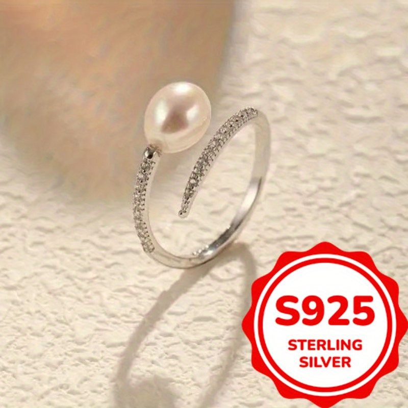 Women's S925 Silver Teardrop Pearl Adjustable Ring